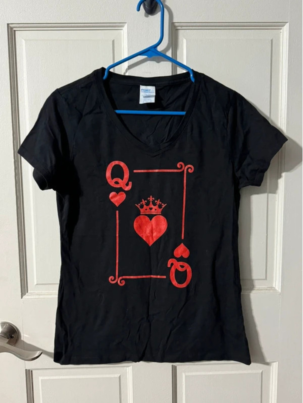 Women's Playing Cards Costume - Queen of  Hearts Card Shirt - V-Neck T-Shirt